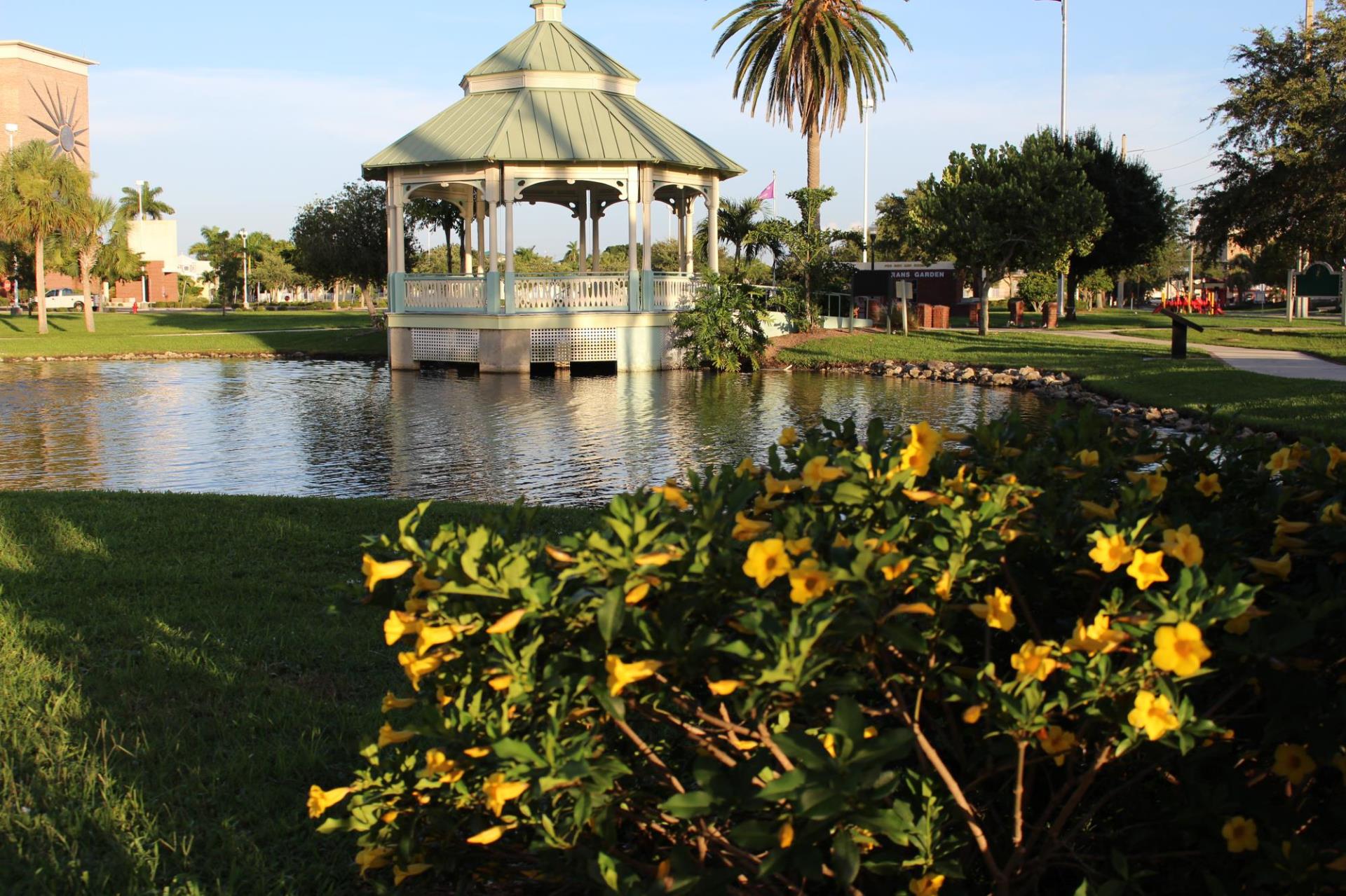 Veterans park gazebo and lake
