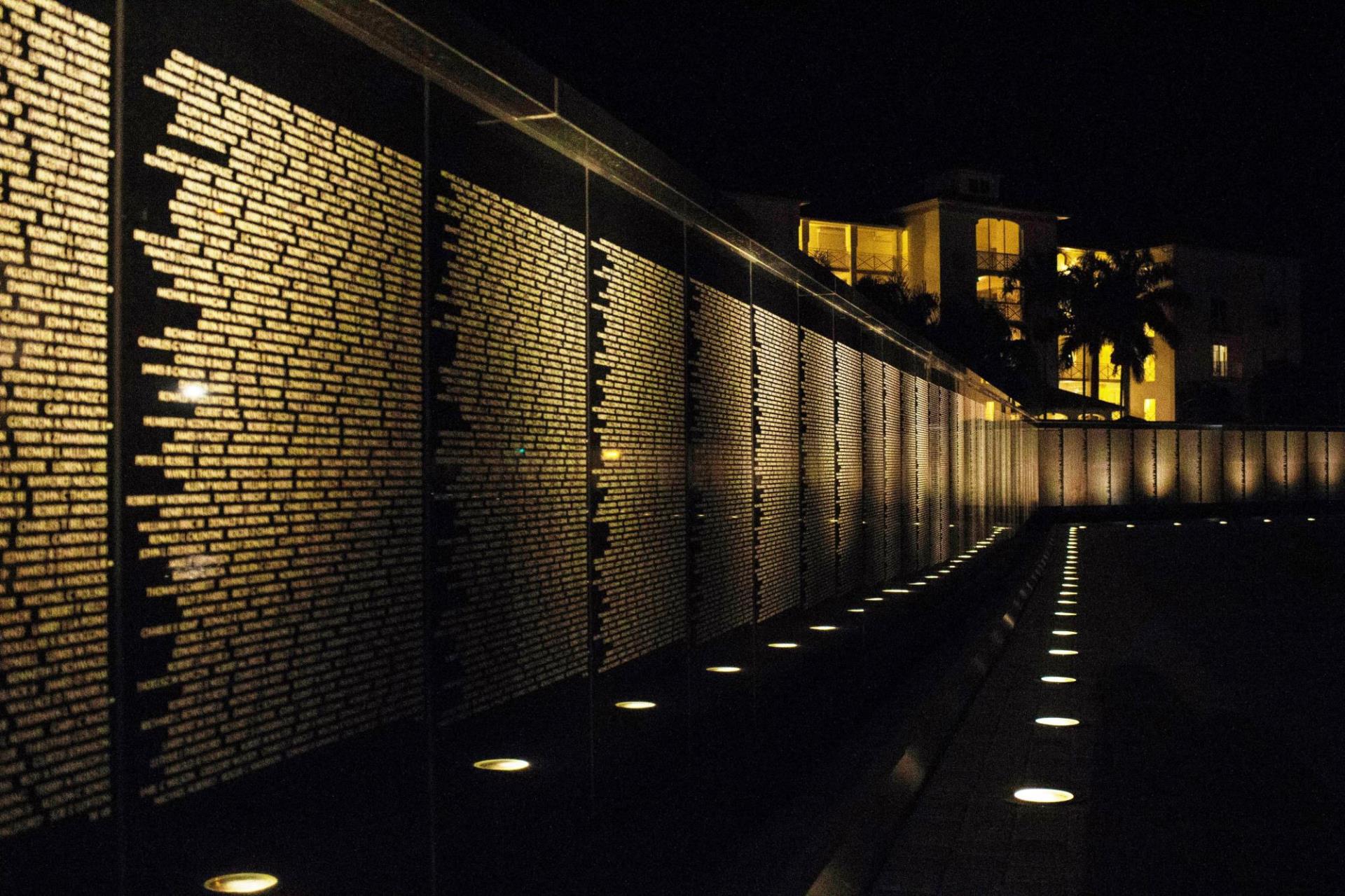 Veterans Wall at Night